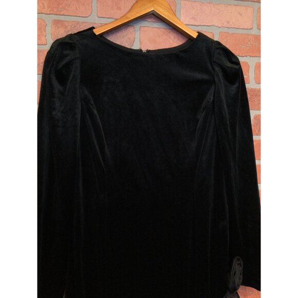 Herman Marcus Black Velvet Long Sleeve Midi Dress Size 12 Ruffle Dark Coquette - Picture 3 of 9